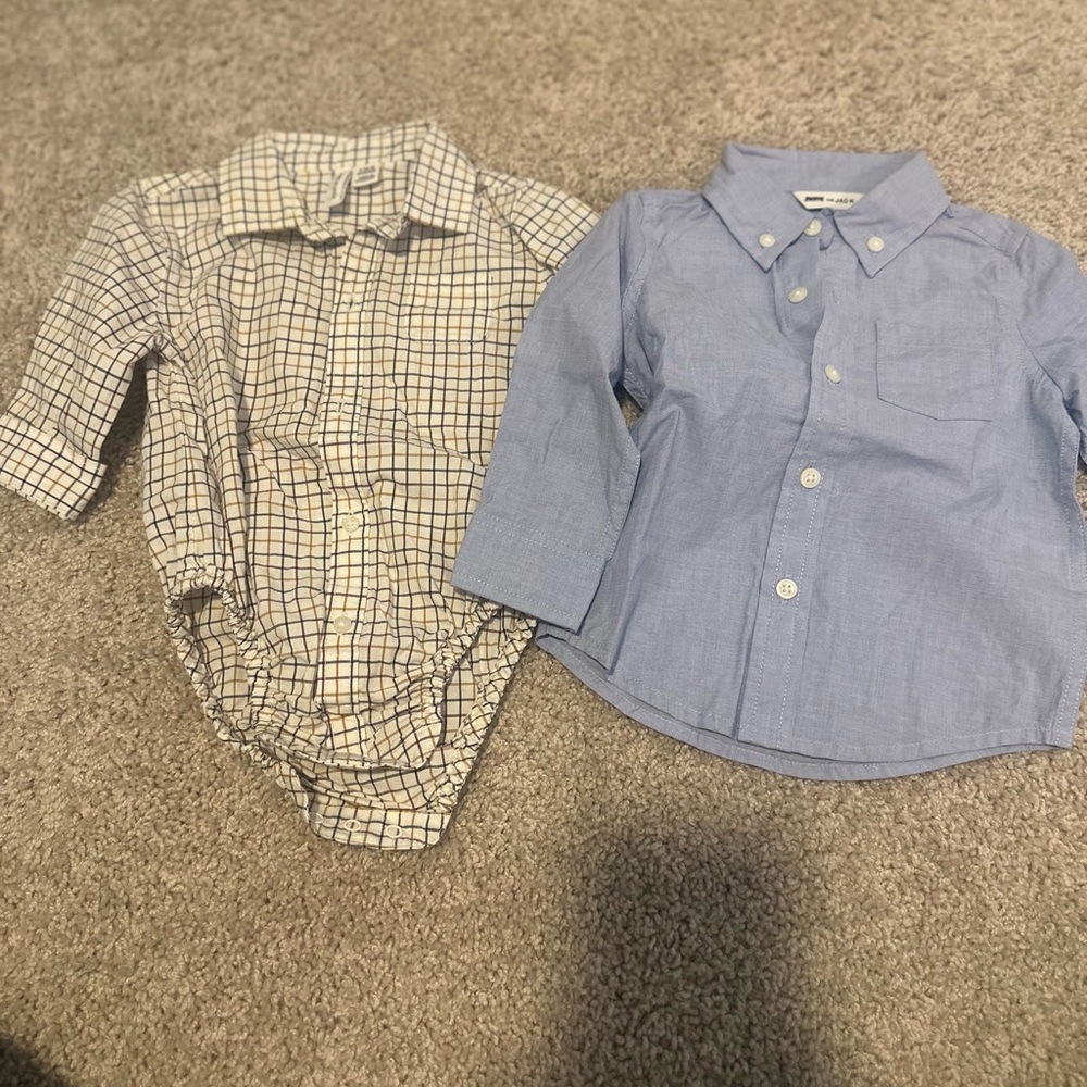 Janie and Jack Blue and Checkered Button Down Shirt Set